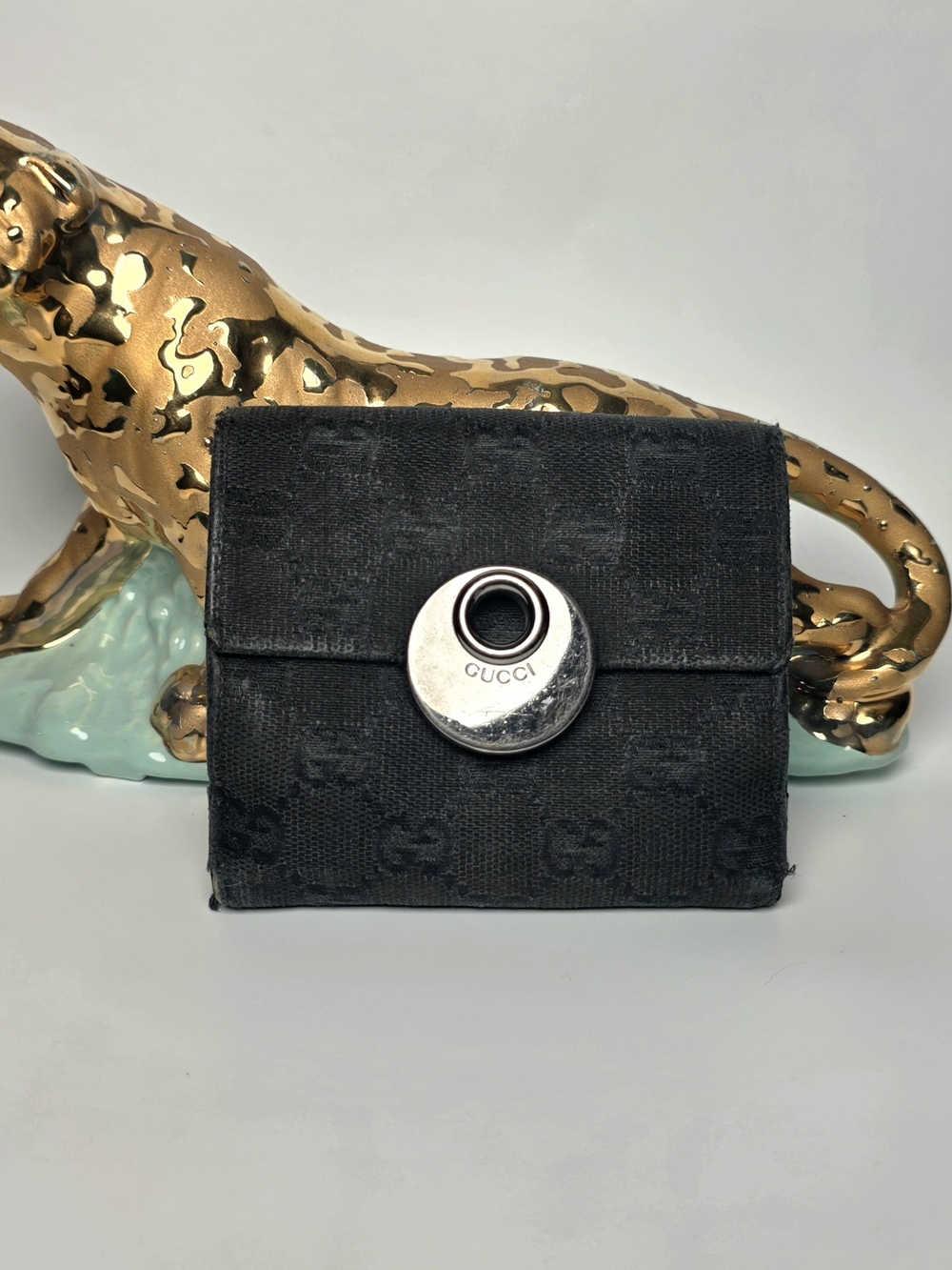Gucci Black Monogram Canvas Compact Wallet ✨️
